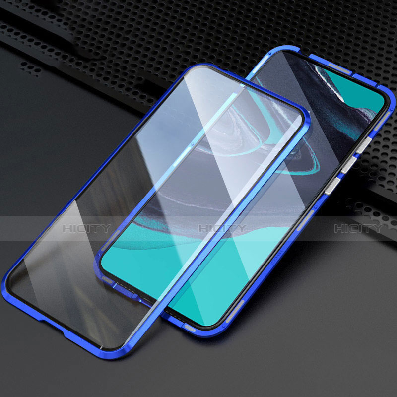 Coque Rebord Bumper Luxe Aluminum Metal Miroir 360 Degres Housse Etui Aimant M03 pour Oppo Reno2 Bleu Plus