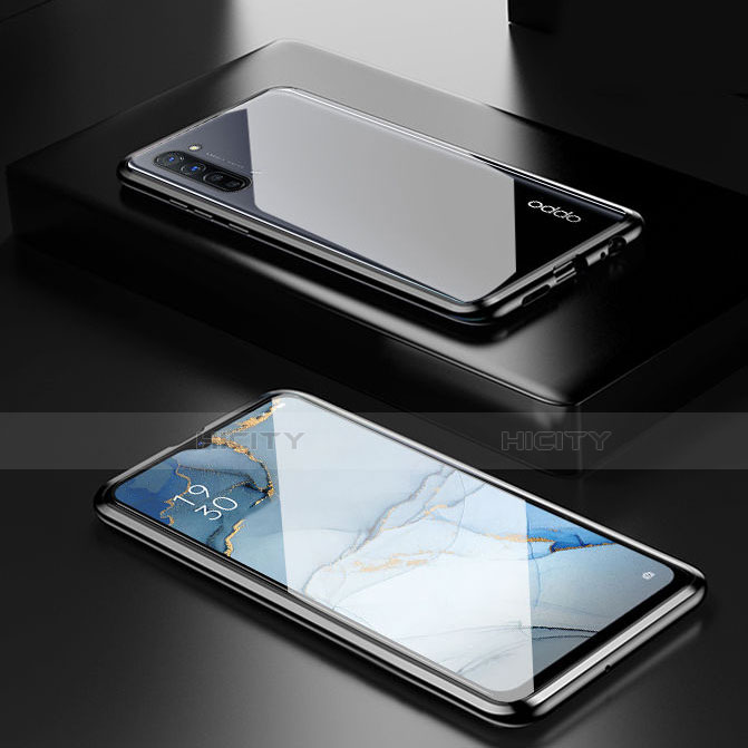 Coque Rebord Bumper Luxe Aluminum Metal Miroir 360 Degres Housse Etui Aimant M03 pour Oppo Reno3 Noir Plus