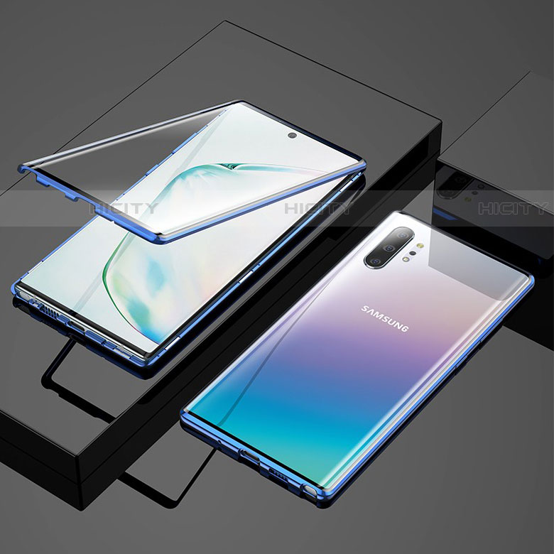 Coque Rebord Bumper Luxe Aluminum Metal Miroir 360 Degres Housse Etui Aimant M03 pour Samsung Galaxy Note 10 Plus 5G Bleu Plus