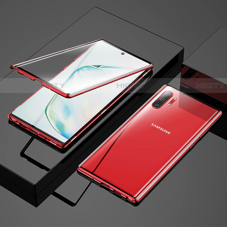 Coque Rebord Bumper Luxe Aluminum Metal Miroir 360 Degres Housse Etui Aimant M03 pour Samsung Galaxy Note 10 Plus 5G Rouge Plus