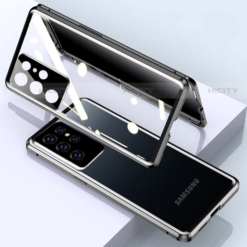 Coque Rebord Bumper Luxe Aluminum Metal Miroir 360 Degres Housse Etui Aimant M03 pour Samsung Galaxy S21 Ultra 5G Noir Plus