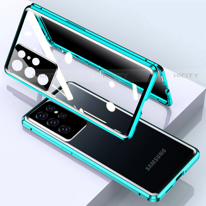 Coque Rebord Bumper Luxe Aluminum Metal Miroir 360 Degres Housse Etui Aimant M03 pour Samsung Galaxy S21 Ultra 5G Vert Plus