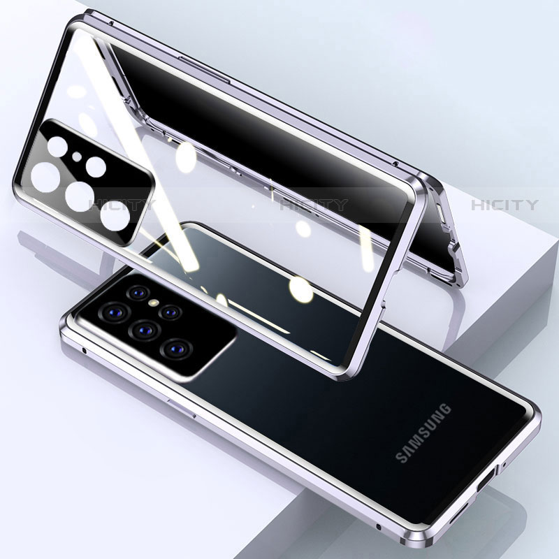 Coque Rebord Bumper Luxe Aluminum Metal Miroir 360 Degres Housse Etui Aimant M03 pour Samsung Galaxy S23 Ultra 5G Argent Plus