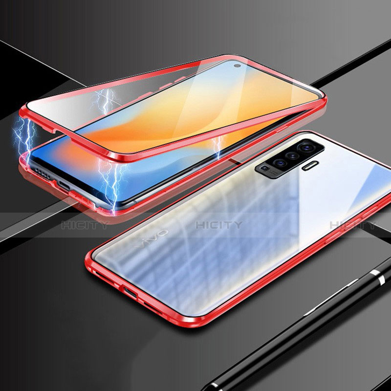 Coque Rebord Bumper Luxe Aluminum Metal Miroir 360 Degres Housse Etui Aimant M03 pour Vivo X50 5G Rouge Plus