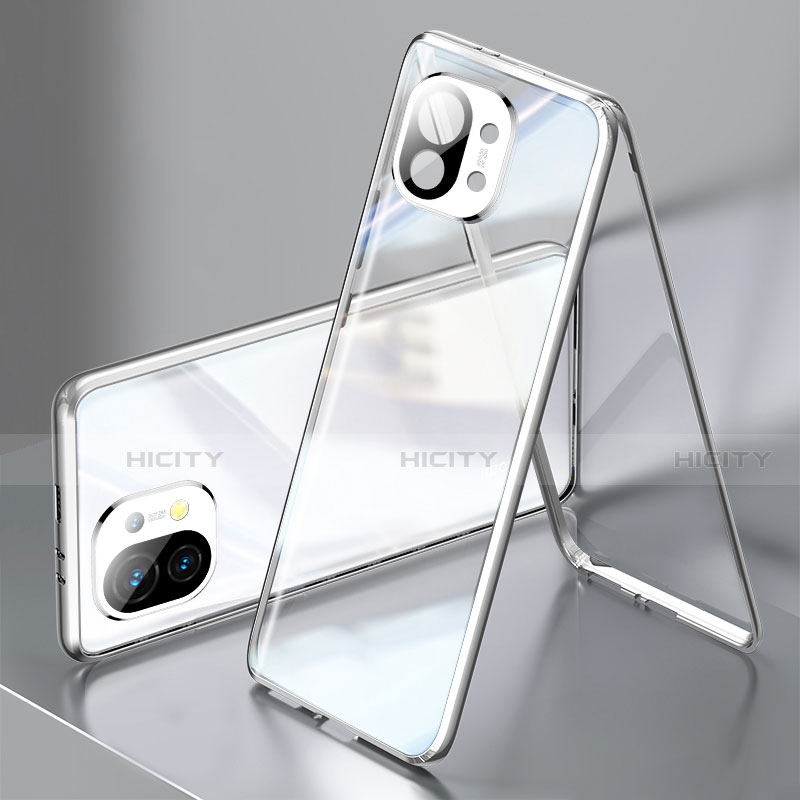 Coque Rebord Bumper Luxe Aluminum Metal Miroir 360 Degres Housse Etui Aimant M03 pour Xiaomi Mi 11 5G Argent Plus