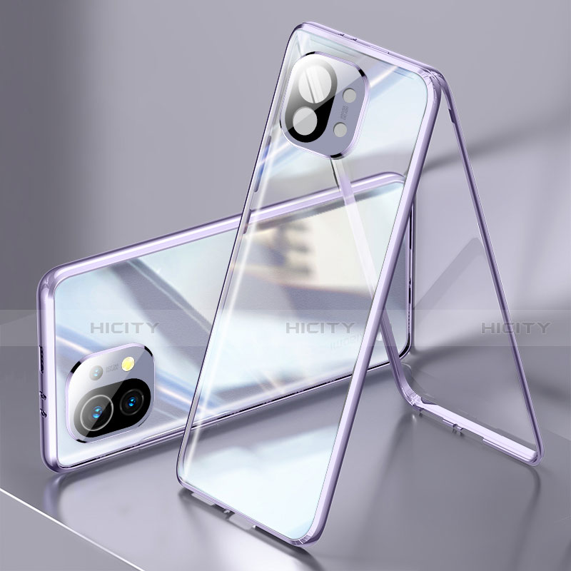 Coque Rebord Bumper Luxe Aluminum Metal Miroir 360 Degres Housse Etui Aimant M03 pour Xiaomi Mi 11 5G Violet Plus