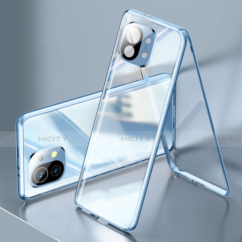 Coque Rebord Bumper Luxe Aluminum Metal Miroir 360 Degres Housse Etui Aimant M03 pour Xiaomi Mi 11 Lite 5G Bleu Plus