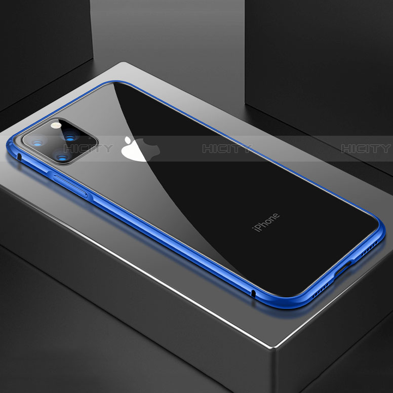 Coque Rebord Bumper Luxe Aluminum Metal Miroir 360 Degres Housse Etui Aimant M04 pour Apple iPhone 11 Pro Max Bleu Plus