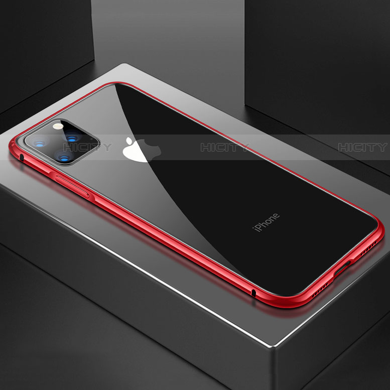 Coque Rebord Bumper Luxe Aluminum Metal Miroir 360 Degres Housse Etui Aimant M04 pour Apple iPhone 11 Pro Max Rouge Plus