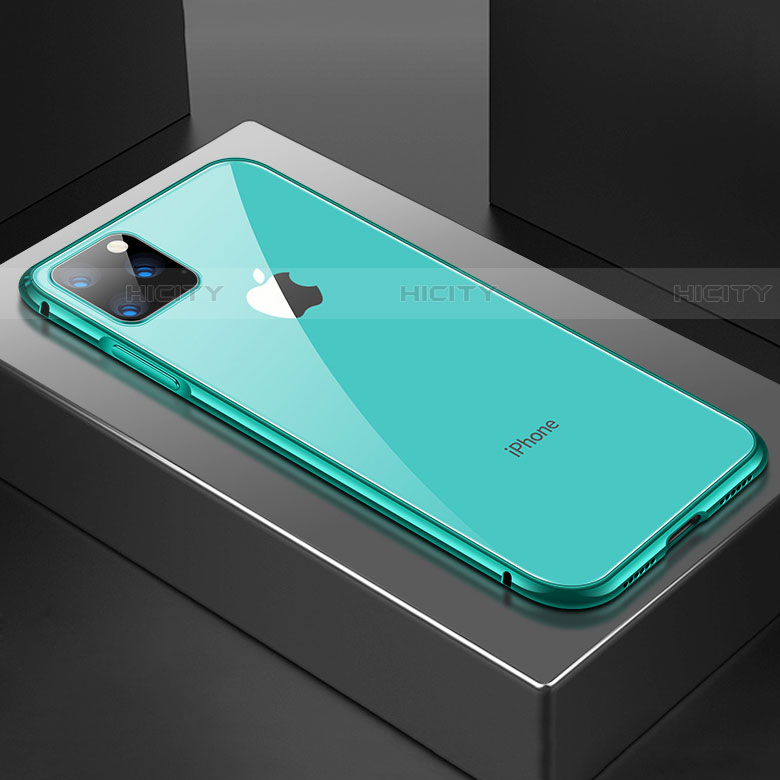 Coque Rebord Bumper Luxe Aluminum Metal Miroir 360 Degres Housse Etui Aimant M04 pour Apple iPhone 11 Pro Max Vert Plus