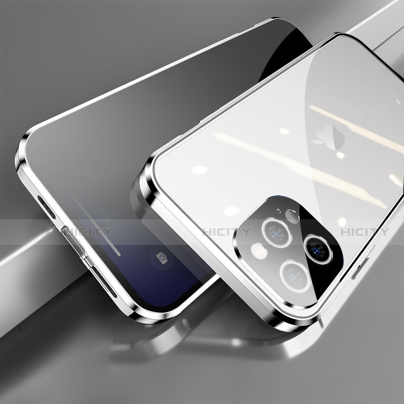 Coque Rebord Bumper Luxe Aluminum Metal Miroir 360 Degres Housse Etui Aimant M04 pour Apple iPhone 13 Pro Argent Plus