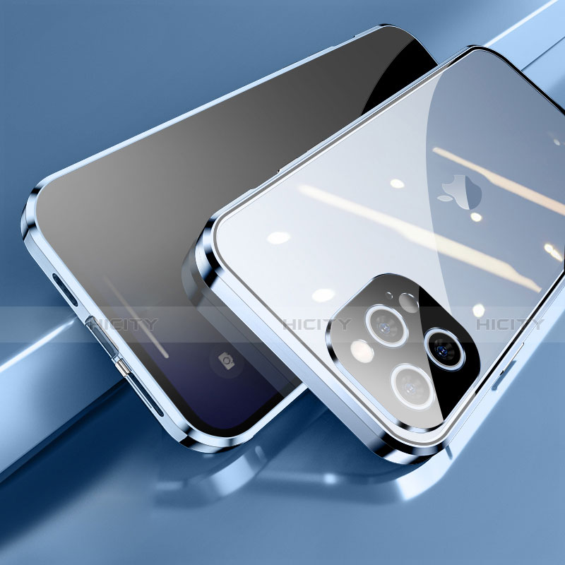 Coque Rebord Bumper Luxe Aluminum Metal Miroir 360 Degres Housse Etui Aimant M04 pour Apple iPhone 13 Pro Bleu Plus