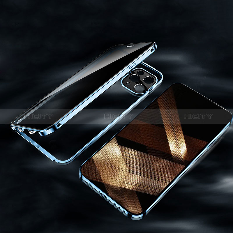 Coque Rebord Bumper Luxe Aluminum Metal Miroir 360 Degres Housse Etui Aimant M04 pour Apple iPhone 14 Pro Max Plus