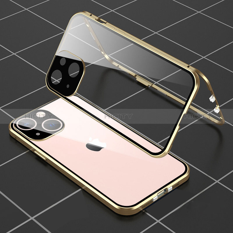 Coque Rebord Bumper Luxe Aluminum Metal Miroir 360 Degres Housse Etui Aimant M04 pour Apple iPhone 15 Or Plus