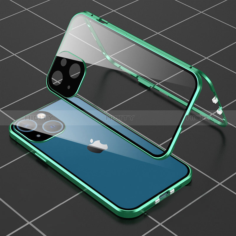 Coque Rebord Bumper Luxe Aluminum Metal Miroir 360 Degres Housse Etui Aimant M04 pour Apple iPhone 15 Plus Vert Plus