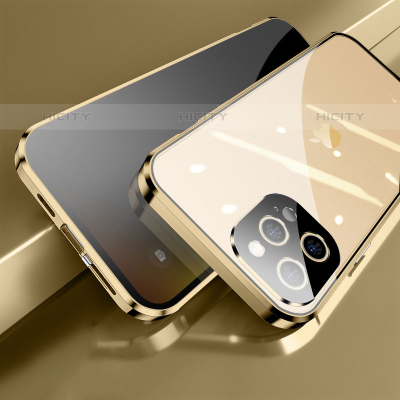 Coque Rebord Bumper Luxe Aluminum Metal Miroir 360 Degres Housse Etui Aimant M04 pour Apple iPhone 15 Pro Or Plus