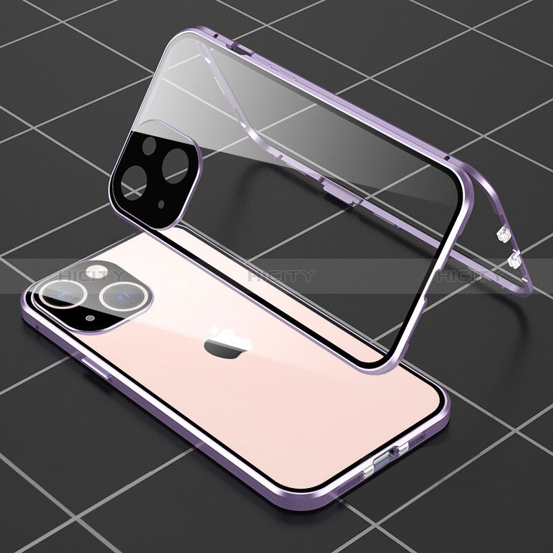 Coque Rebord Bumper Luxe Aluminum Metal Miroir 360 Degres Housse Etui Aimant M04 pour Apple iPhone 15 Violet Plus