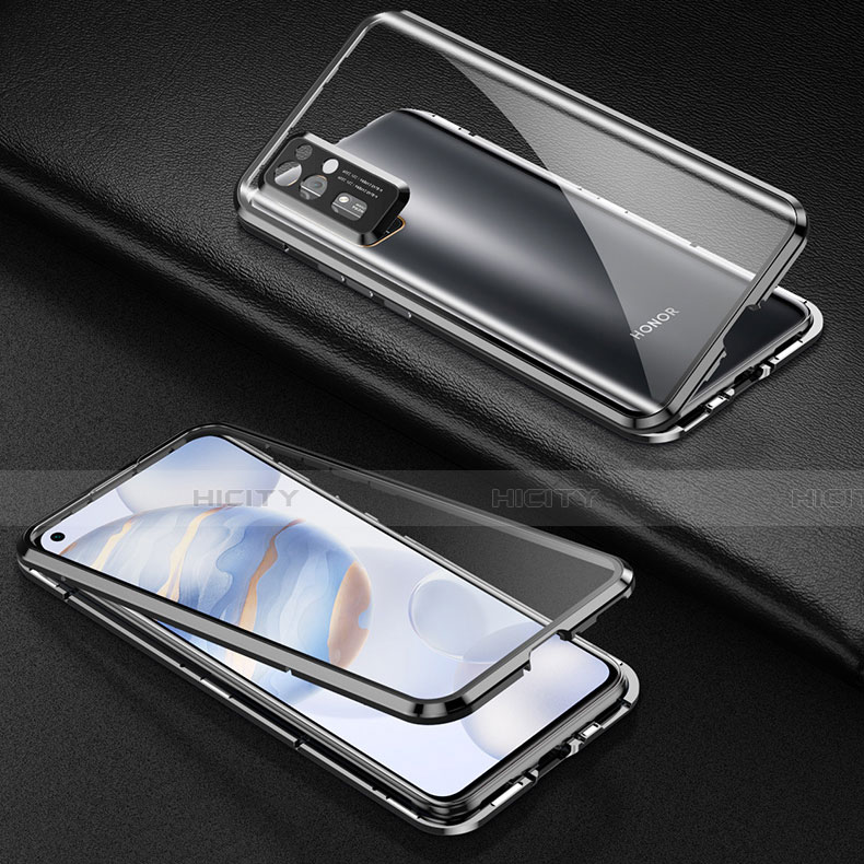 Coque Rebord Bumper Luxe Aluminum Metal Miroir 360 Degres Housse Etui Aimant M04 pour Huawei Honor 30 Noir Plus