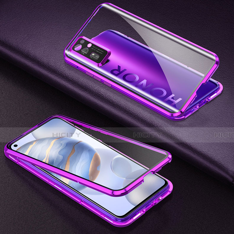 Coque Rebord Bumper Luxe Aluminum Metal Miroir 360 Degres Housse Etui Aimant M04 pour Huawei Honor 30 Violet Plus