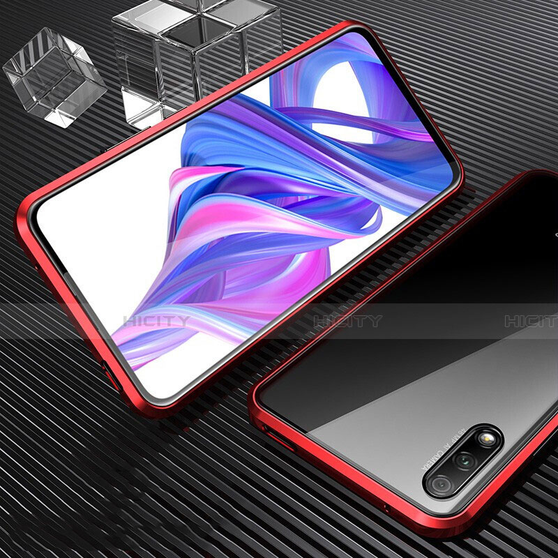 Coque Rebord Bumper Luxe Aluminum Metal Miroir 360 Degres Housse Etui Aimant M04 pour Huawei Honor 9X Rouge Plus