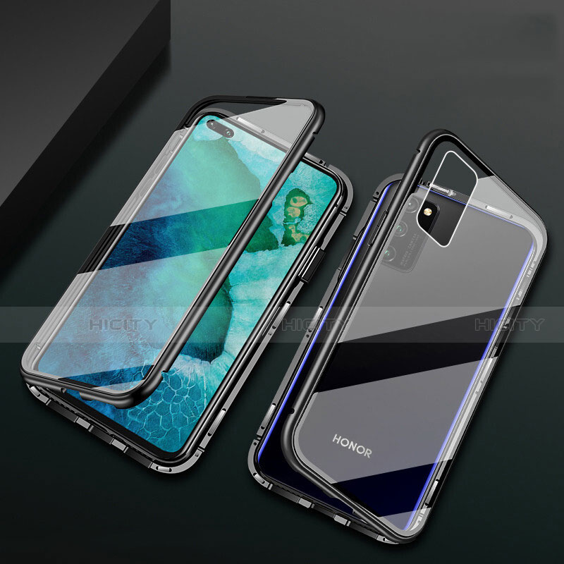 Coque Rebord Bumper Luxe Aluminum Metal Miroir 360 Degres Housse Etui Aimant M04 pour Huawei Honor View 30 Pro 5G Noir Plus