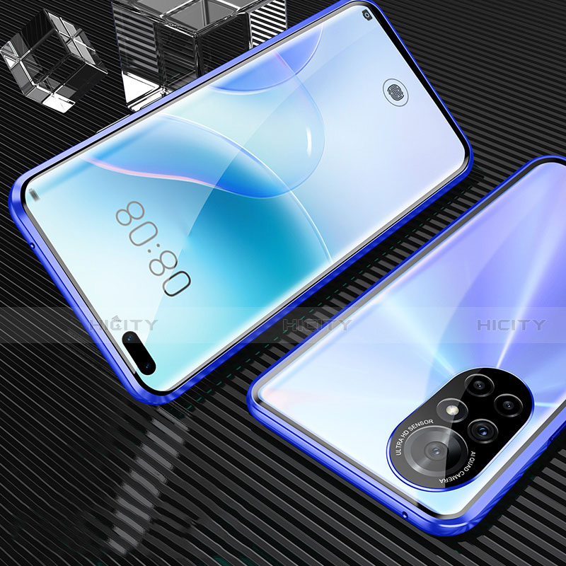 Coque Rebord Bumper Luxe Aluminum Metal Miroir 360 Degres Housse Etui Aimant M04 pour Huawei Nova 8 Pro 5G Bleu Plus