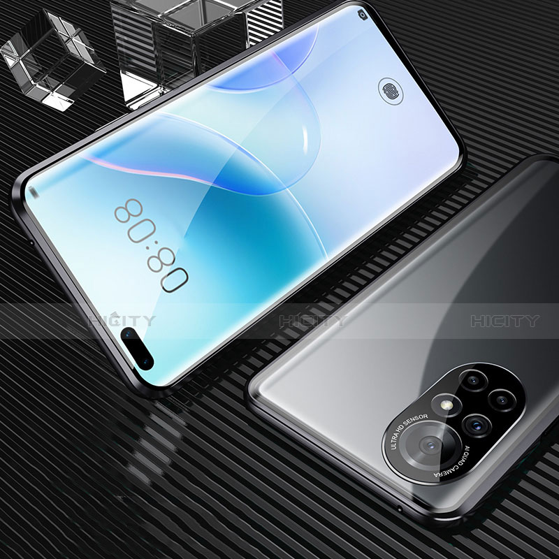 Coque Rebord Bumper Luxe Aluminum Metal Miroir 360 Degres Housse Etui Aimant M04 pour Huawei Nova 8 Pro 5G Noir Plus