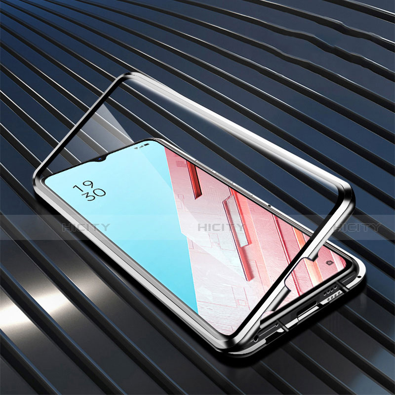 Coque Rebord Bumper Luxe Aluminum Metal Miroir 360 Degres Housse Etui Aimant M04 pour Oppo F15 Argent Plus