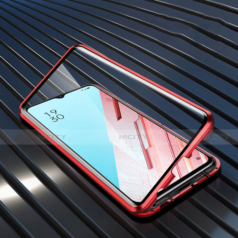 Coque Rebord Bumper Luxe Aluminum Metal Miroir 360 Degres Housse Etui Aimant M04 pour Oppo F15 Rouge Plus