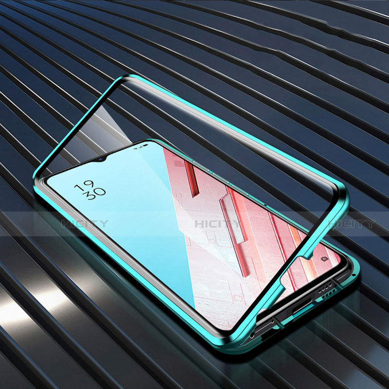 Coque Rebord Bumper Luxe Aluminum Metal Miroir 360 Degres Housse Etui Aimant M04 pour Oppo F15 Vert Plus