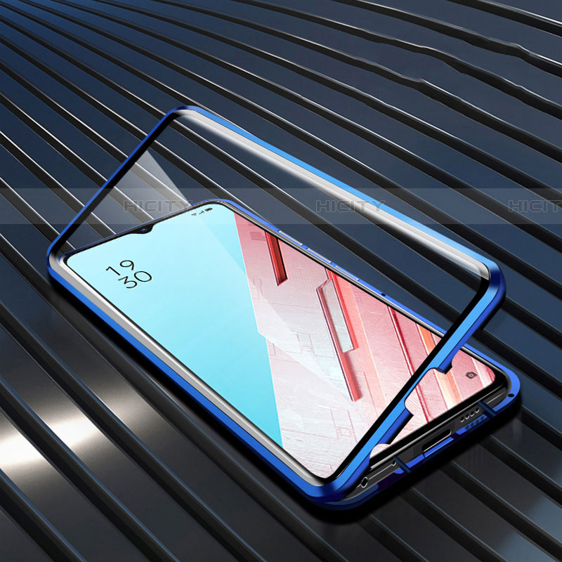 Coque Rebord Bumper Luxe Aluminum Metal Miroir 360 Degres Housse Etui Aimant M04 pour Oppo Find X2 Lite Bleu Plus