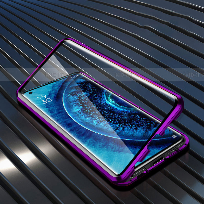 Coque Rebord Bumper Luxe Aluminum Metal Miroir 360 Degres Housse Etui Aimant M04 pour Oppo Find X2 Plus