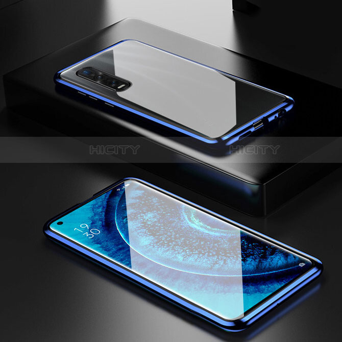 Coque Rebord Bumper Luxe Aluminum Metal Miroir 360 Degres Housse Etui Aimant M04 pour Oppo Find X2 Pro Bleu Plus