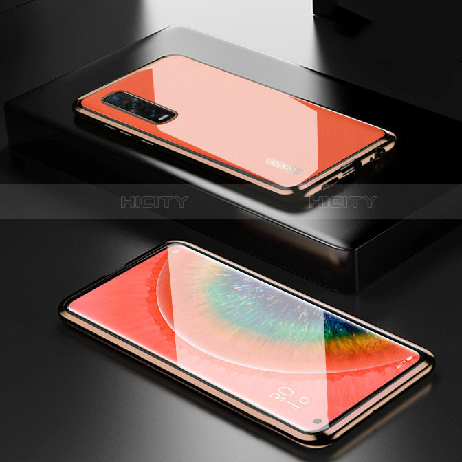 Coque Rebord Bumper Luxe Aluminum Metal Miroir 360 Degres Housse Etui Aimant M04 pour Oppo Find X2 Pro Or Plus