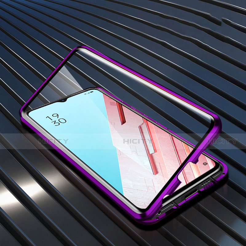 Coque Rebord Bumper Luxe Aluminum Metal Miroir 360 Degres Housse Etui Aimant M04 pour Oppo K7 5G Violet Plus