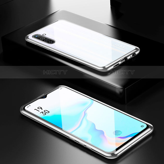 Coque Rebord Bumper Luxe Aluminum Metal Miroir 360 Degres Housse Etui Aimant M04 pour Realme X2 Argent Plus