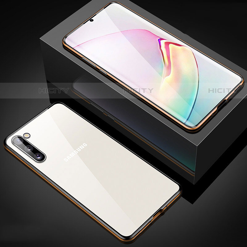 Coque Rebord Bumper Luxe Aluminum Metal Miroir 360 Degres Housse Etui Aimant M04 pour Samsung Galaxy Note 10 5G Or Plus