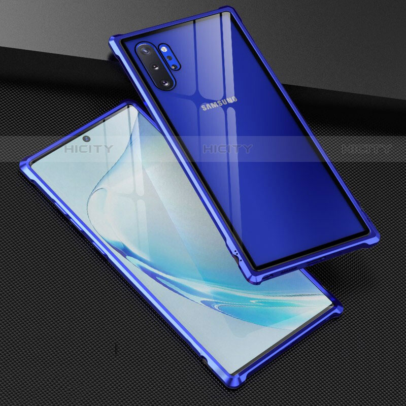 Coque Rebord Bumper Luxe Aluminum Metal Miroir 360 Degres Housse Etui Aimant M04 pour Samsung Galaxy Note 10 Plus 5G Bleu Plus