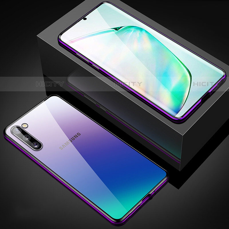 Coque Rebord Bumper Luxe Aluminum Metal Miroir 360 Degres Housse Etui Aimant M04 pour Samsung Galaxy Note 10 Violet Plus