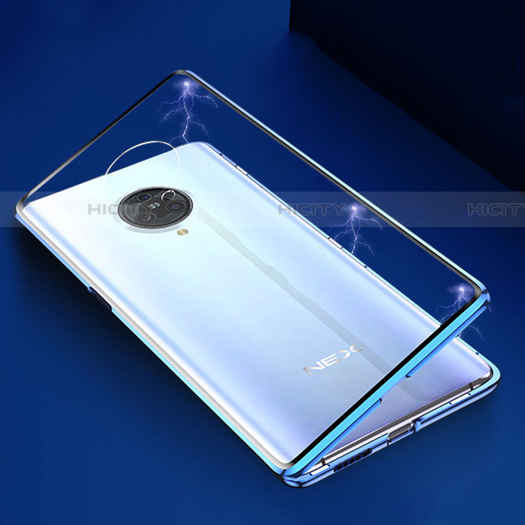 Coque Rebord Bumper Luxe Aluminum Metal Miroir 360 Degres Housse Etui Aimant M04 pour Vivo Nex 3S Bleu Plus