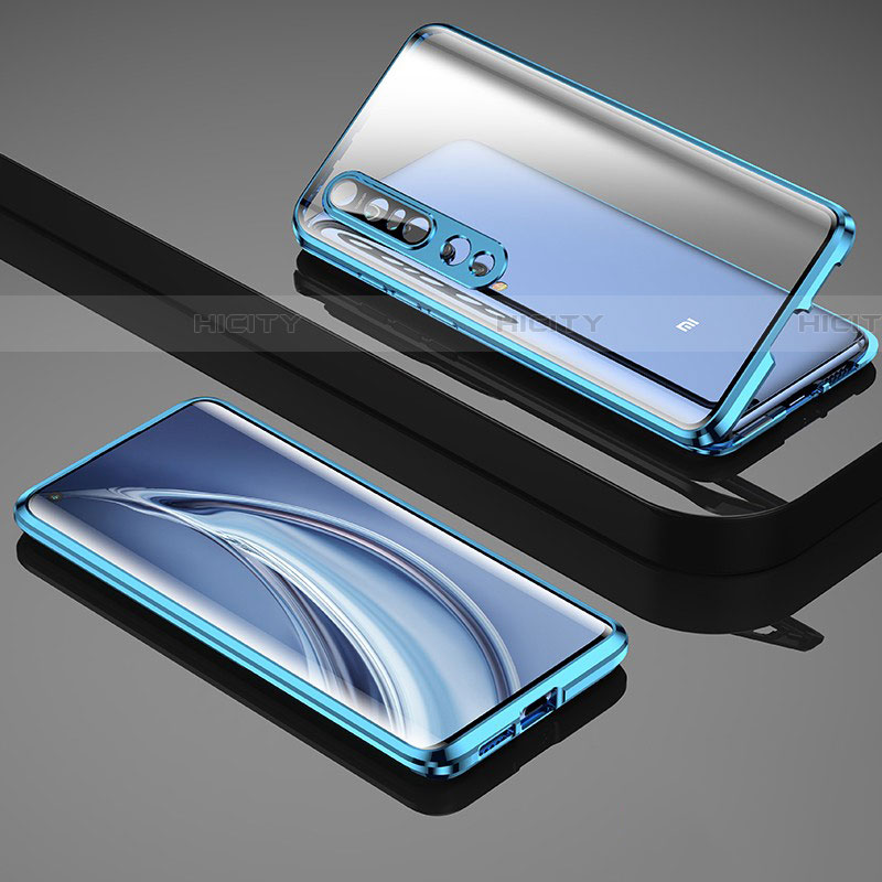 Coque Rebord Bumper Luxe Aluminum Metal Miroir 360 Degres Housse Etui Aimant M04 pour Xiaomi Mi 10 Pro Bleu Plus