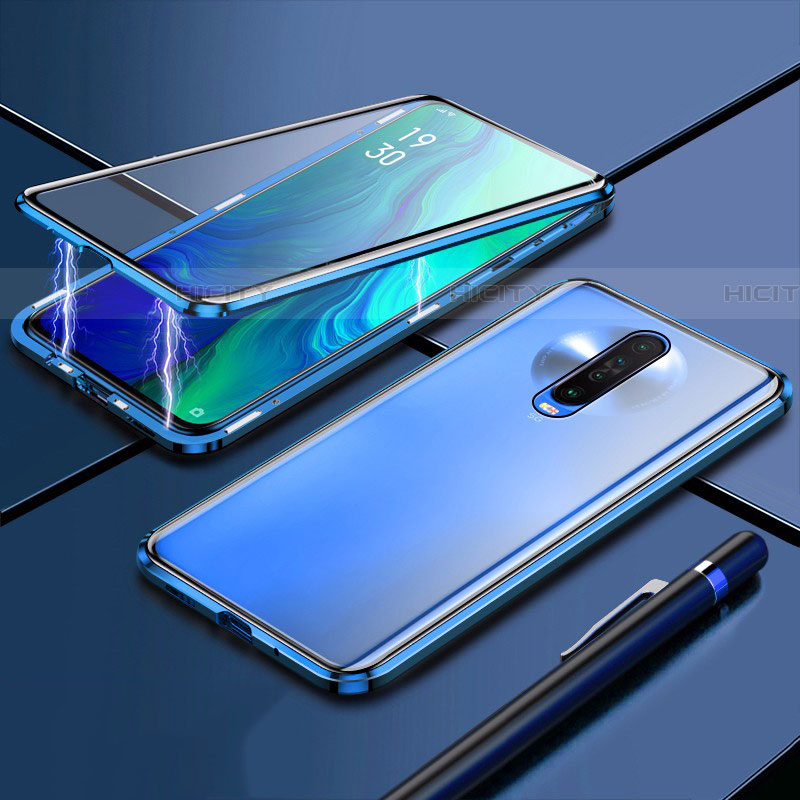 Coque Rebord Bumper Luxe Aluminum Metal Miroir 360 Degres Housse Etui Aimant M04 pour Xiaomi Poco X2 Bleu Plus