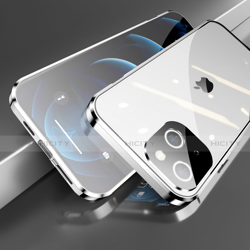 Coque Rebord Bumper Luxe Aluminum Metal Miroir 360 Degres Housse Etui Aimant M05 pour Apple iPhone 13 Argent Plus