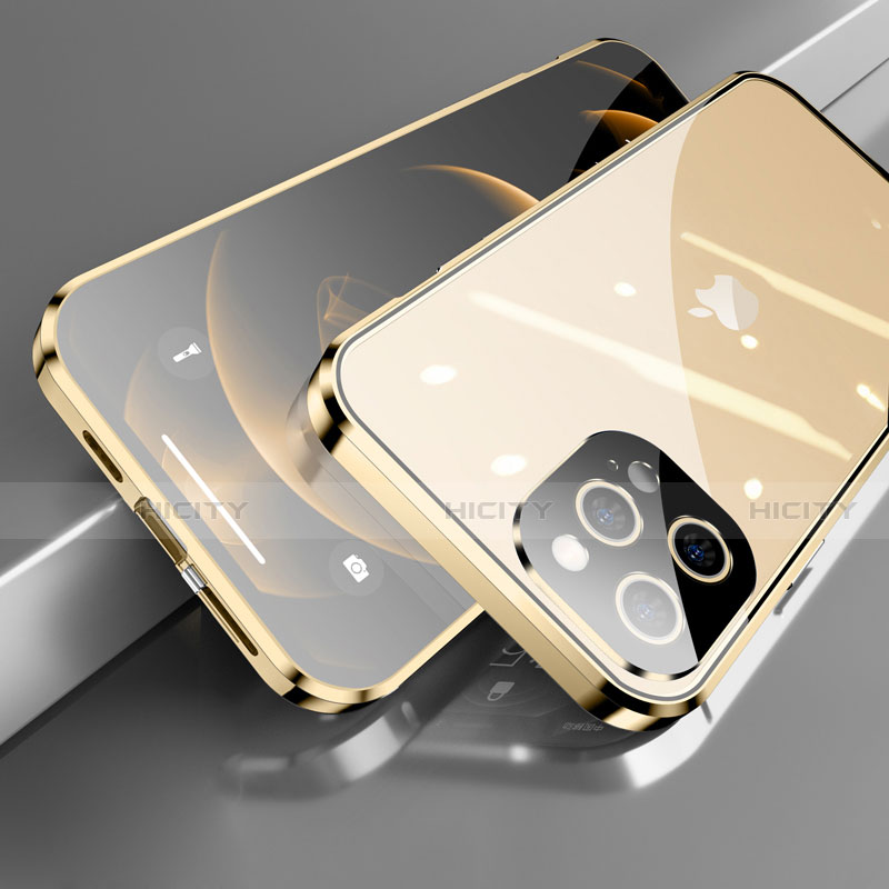 Coque Rebord Bumper Luxe Aluminum Metal Miroir 360 Degres Housse Etui Aimant M05 pour Apple iPhone 13 Pro Max Or Plus