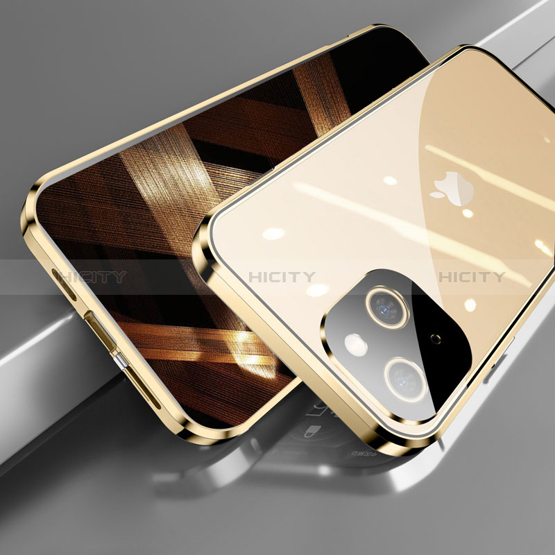 Coque Rebord Bumper Luxe Aluminum Metal Miroir 360 Degres Housse Etui Aimant M05 pour Apple iPhone 15 Or Plus