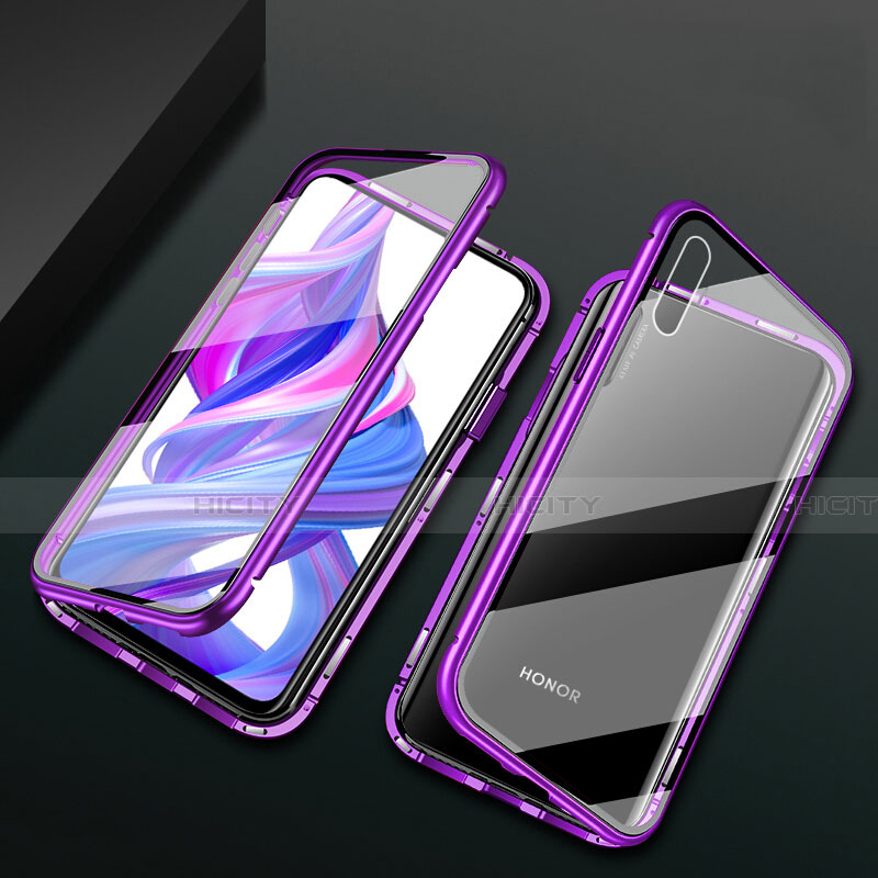 Coque Rebord Bumper Luxe Aluminum Metal Miroir 360 Degres Housse Etui Aimant M05 pour Huawei Honor 9X Violet Plus