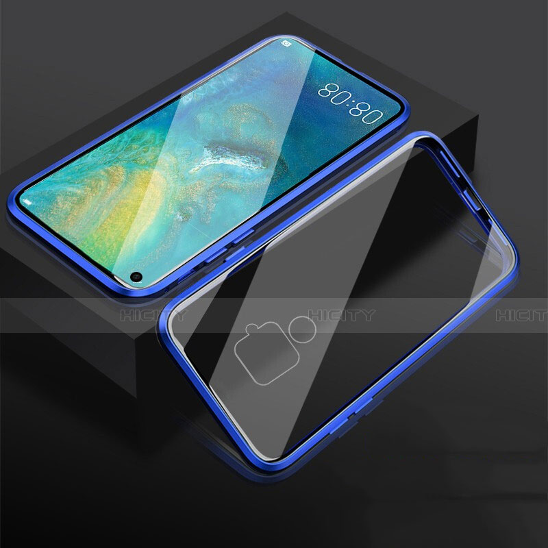 Coque Rebord Bumper Luxe Aluminum Metal Miroir 360 Degres Housse Etui Aimant M05 pour Huawei Mate 30 Lite Bleu Plus