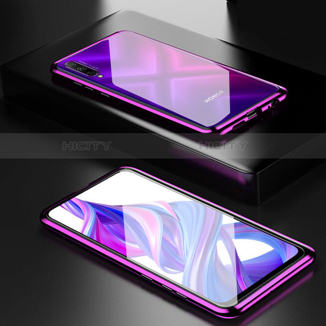 Coque Rebord Bumper Luxe Aluminum Metal Miroir 360 Degres Housse Etui Aimant M05 pour Huawei P Smart Pro (2019) Violet Plus