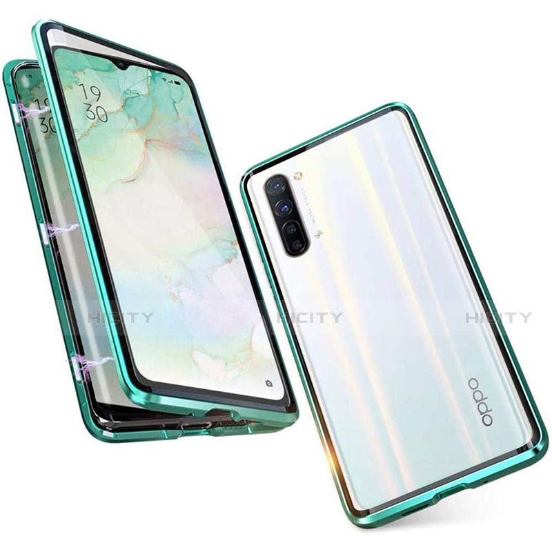 Coque Rebord Bumper Luxe Aluminum Metal Miroir 360 Degres Housse Etui Aimant M05 pour Oppo F15 Vert Plus