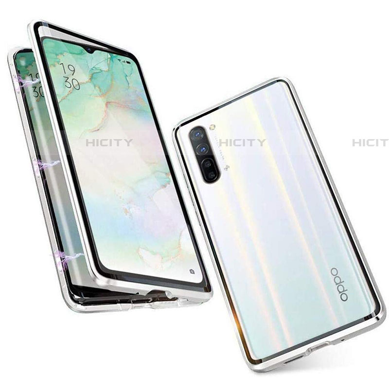 Coque Rebord Bumper Luxe Aluminum Metal Miroir 360 Degres Housse Etui Aimant M05 pour Oppo Find X2 Lite Argent Plus